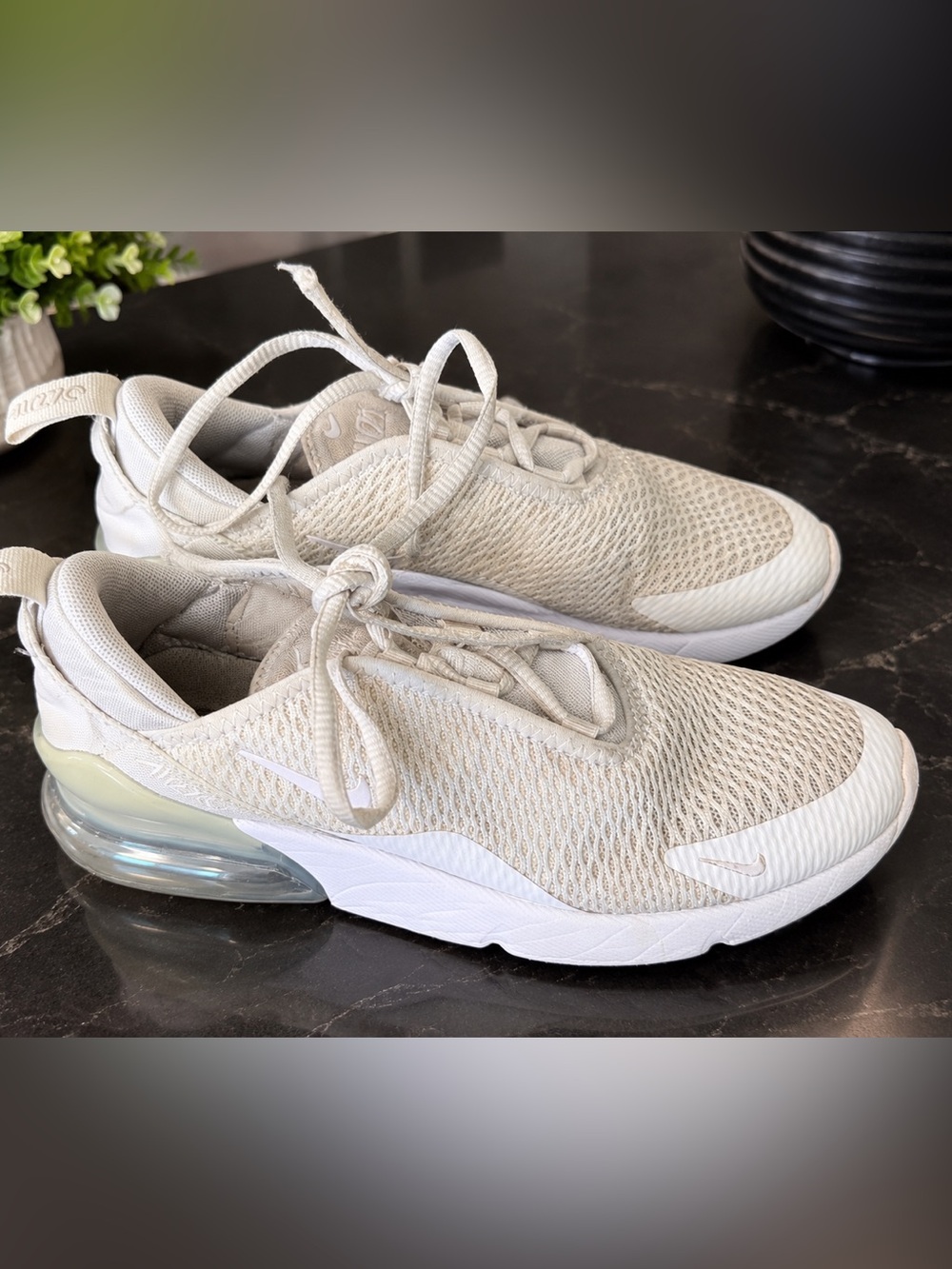 Nike kids Air Max 270 React White/Beige Athletic Sneakers